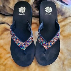Yellow box jeweled flip flops size 10